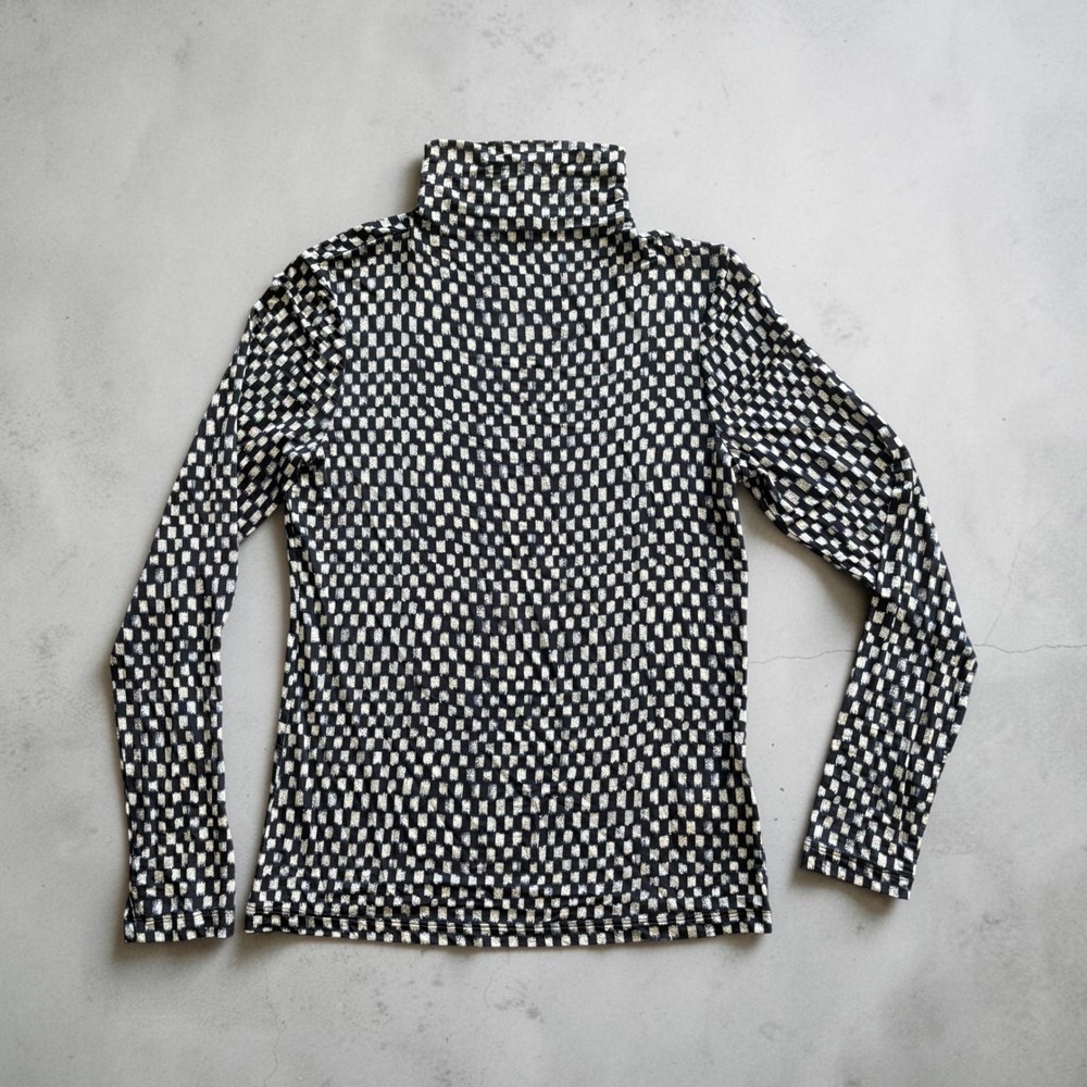 Ulla Johnson Aurelia Sz Large Long Sleeve Turtle Neck Black White Checkered Top